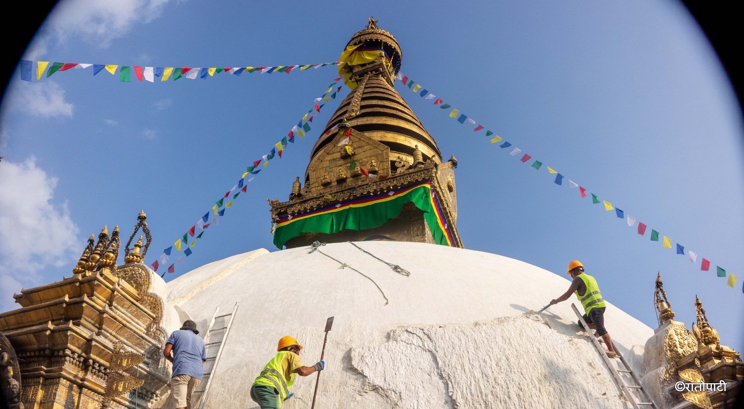 Swayambhu Mahachaitya Dome Cleaning and Renovation Begins