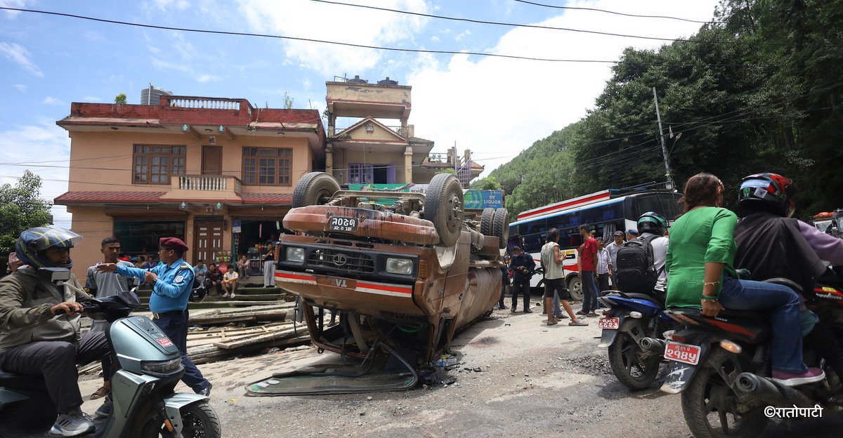 Chobhar accident: Bus, tanker, and bike collide