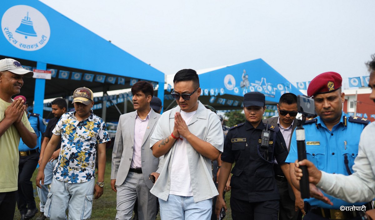 Home Minister Sudhan Gurung Inspects Flood-Hit Rastriya Swatantra Party Convention Venue