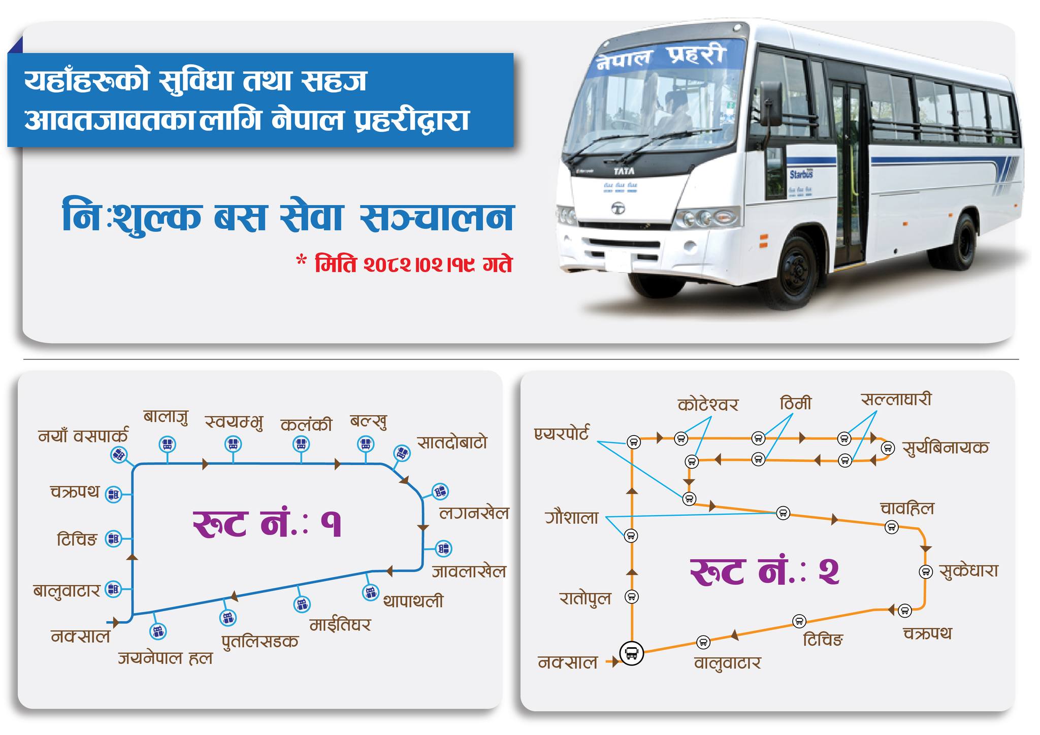 उपत्यकाका दुई रुटमा प्रहरीले सञ्चालनमा ल्यायो निःशुल्क बस सेवा