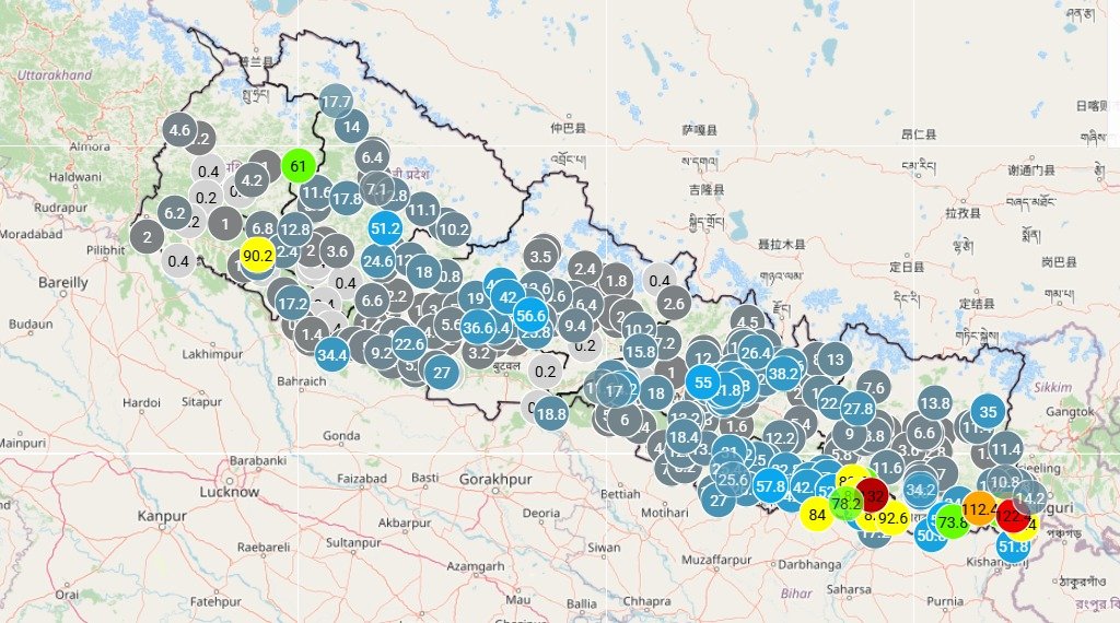   गाईघाट, दमक र अनारमनी केन्द्रहरूमा धेरै भारी वर्षा मापन, सतर्क रहन आग्रह