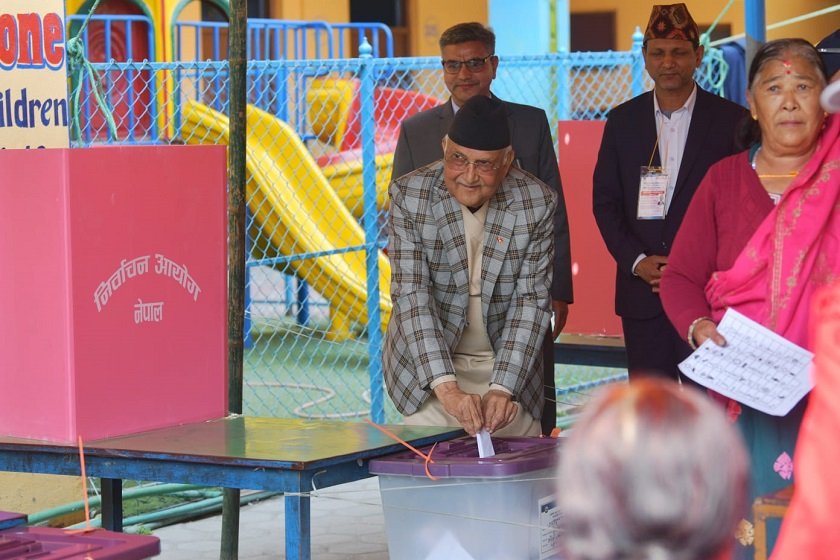 CPN-UML Chairman KP Sharma Oli Casts Vote in Bhaktapur