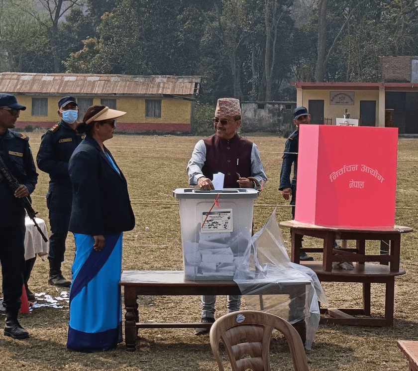 Former Nepali Congress Acting President Purna Bahadur Khadka Casts Vote in Surkhet