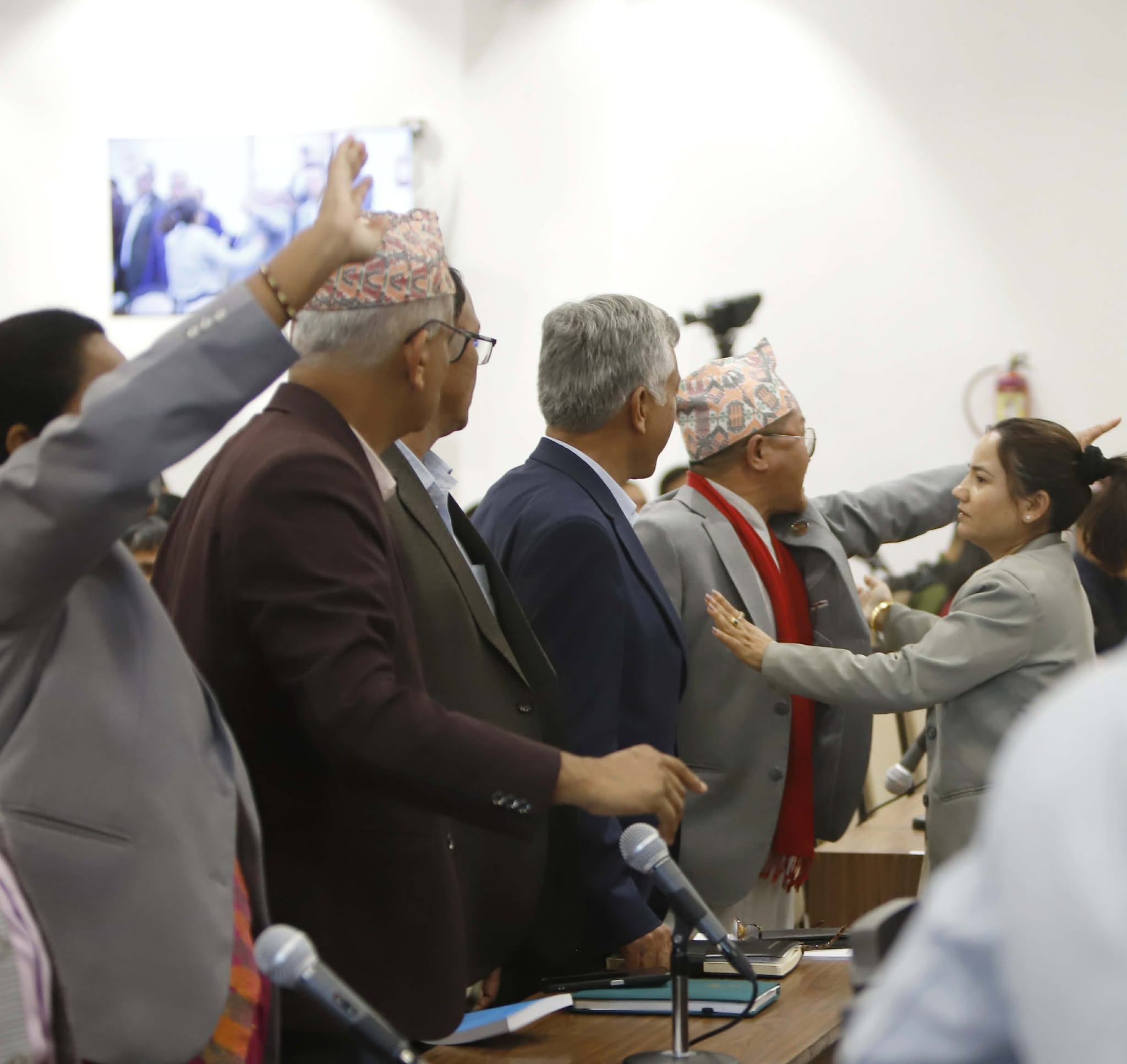 संसद्‍मा हंगामा: नरेन्द्र केरुङले पाखुरा सुर्केपछि बासना थापाले सम्हालिन् (भिडियो)
