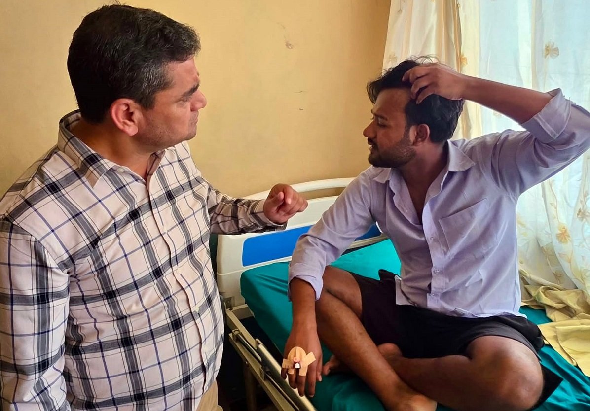 Nepali Congress General Secretary Pradip Poudel Meets Injured Activist Majid Ansari at Teaching Hospital