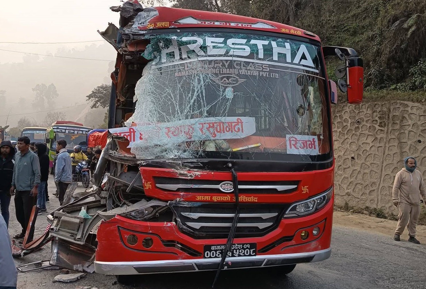 Two Passenger Buses Collide in Dhading, Injuring Five People