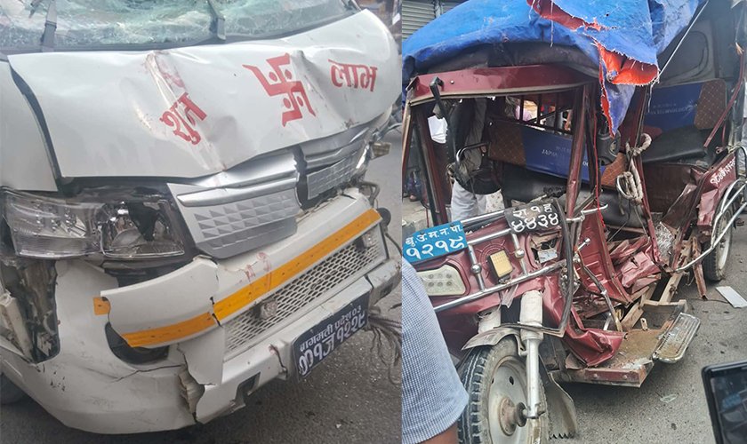 बुटवलमा ईभी हायस र ईरिक्सा ठोक्किँदा दुई जना गम्भीर घाइते