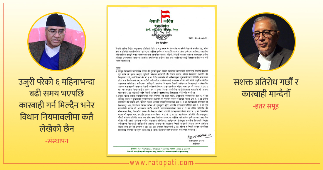   अनुशासन समितिको कारबाहीले कांग्रेसमा तरङ्ग, नियमविपरीत रहेको दाबी