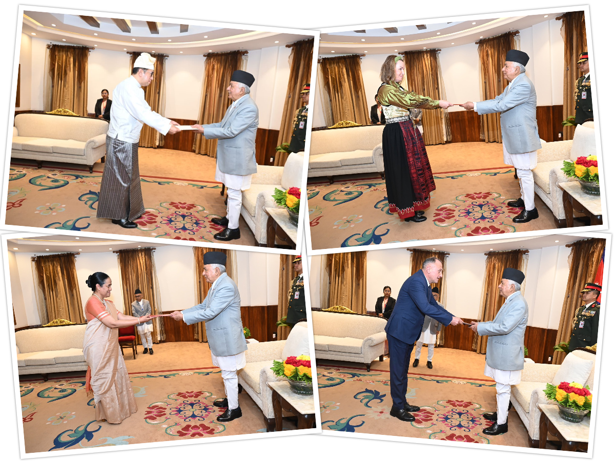   राष्ट्रपति पौडेलसमक्ष चार देशका राजदूतले बुझाए ओहोदाको प्रमाणपत्र