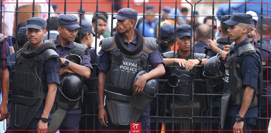 Kirtipur Holding Center Police Presence Amidst Flood Management Efforts