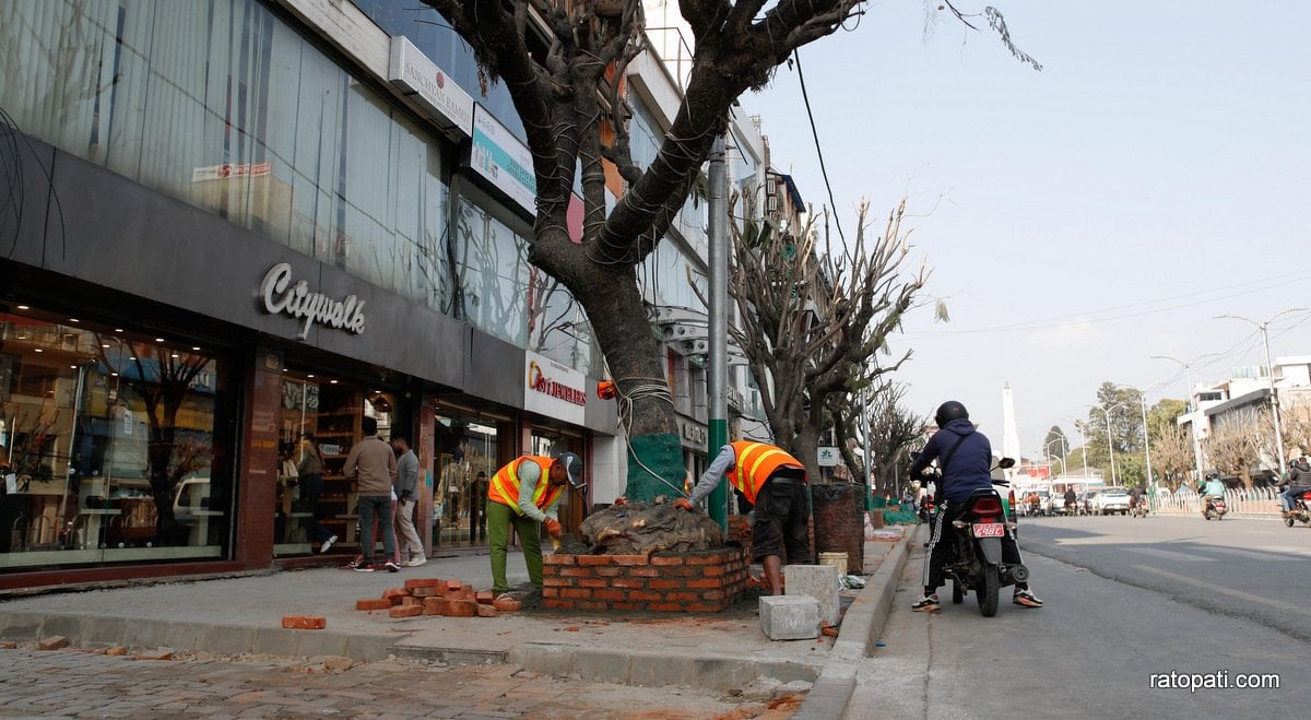 दरबारमार्गमा धमाधम फुटपाथ विस्तार गरिँदै (तस्बिरहरू)