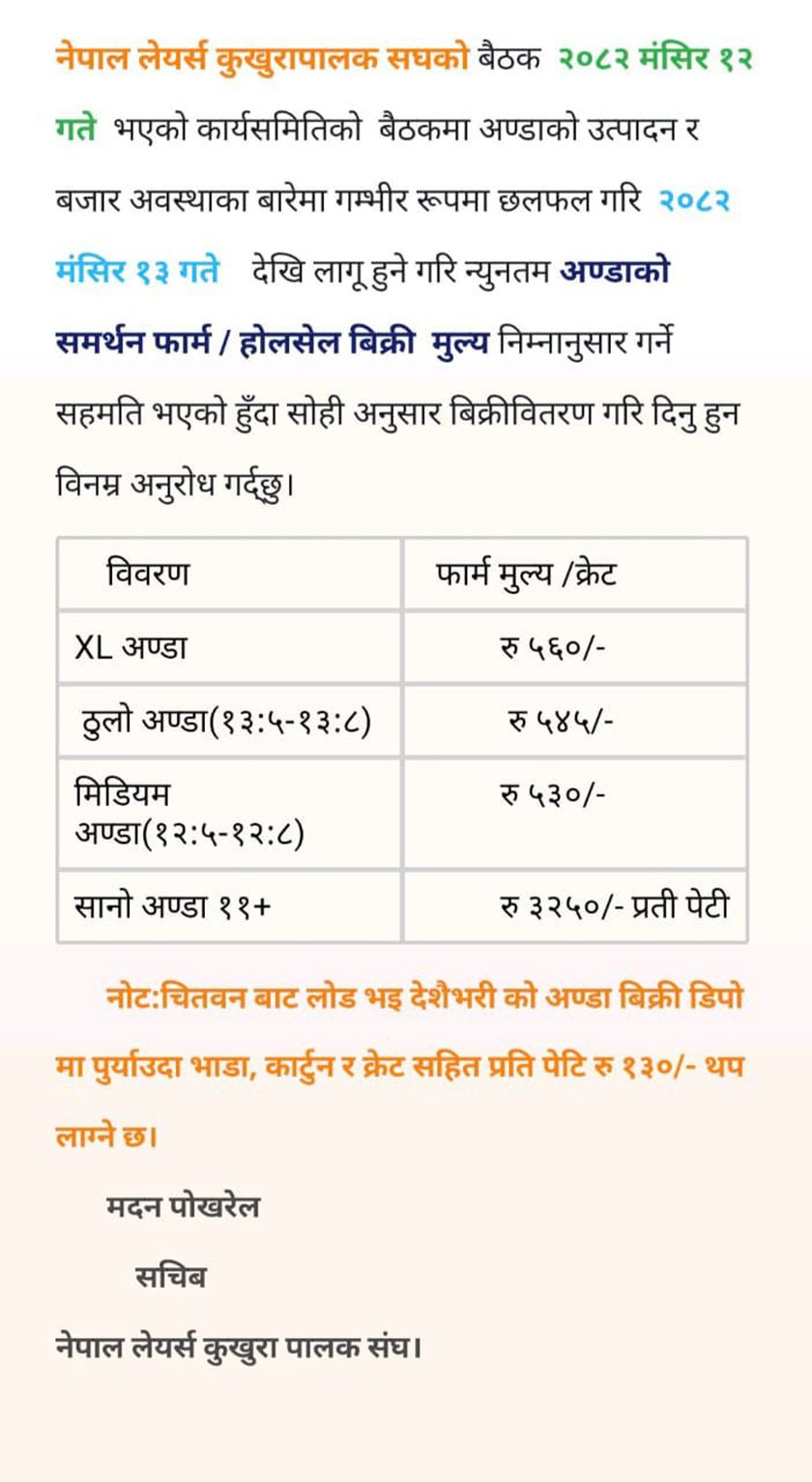 Egg Price Mansir 12