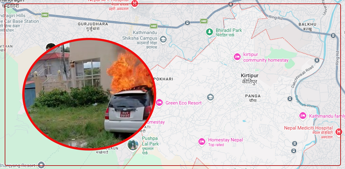 Car Catches Fire in Kirtipur, Driver Found Dead