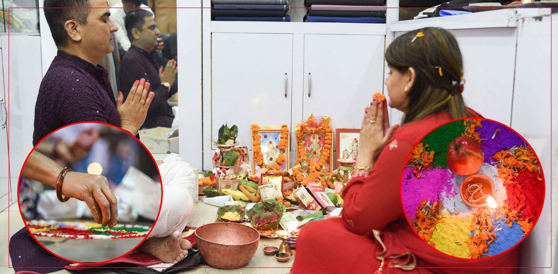   लक्ष्मीको पाइला र रङ्गोली बनाउँदै घरघरमा लक्ष्मीपूजा, तस्बिरहरू