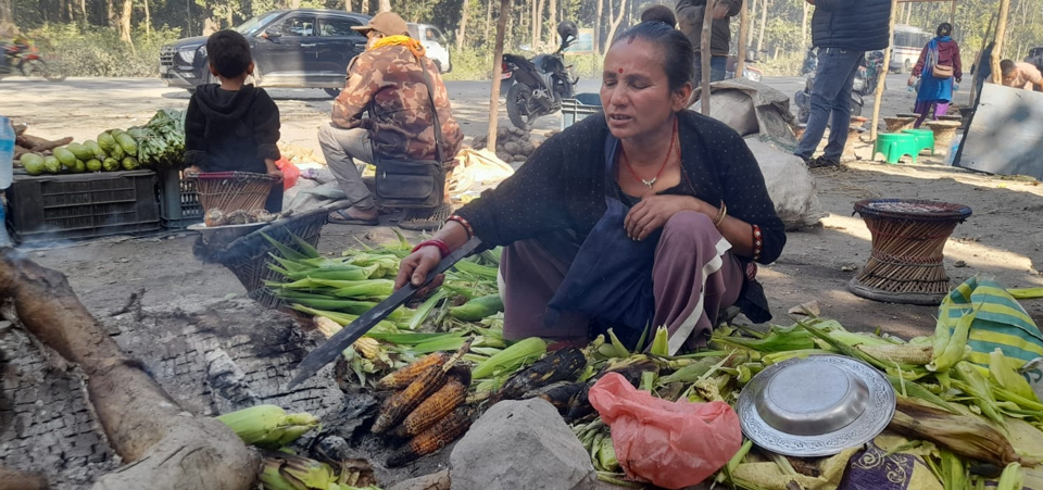 राजमार्ग छेउमा मकै पोलेरै जिविका