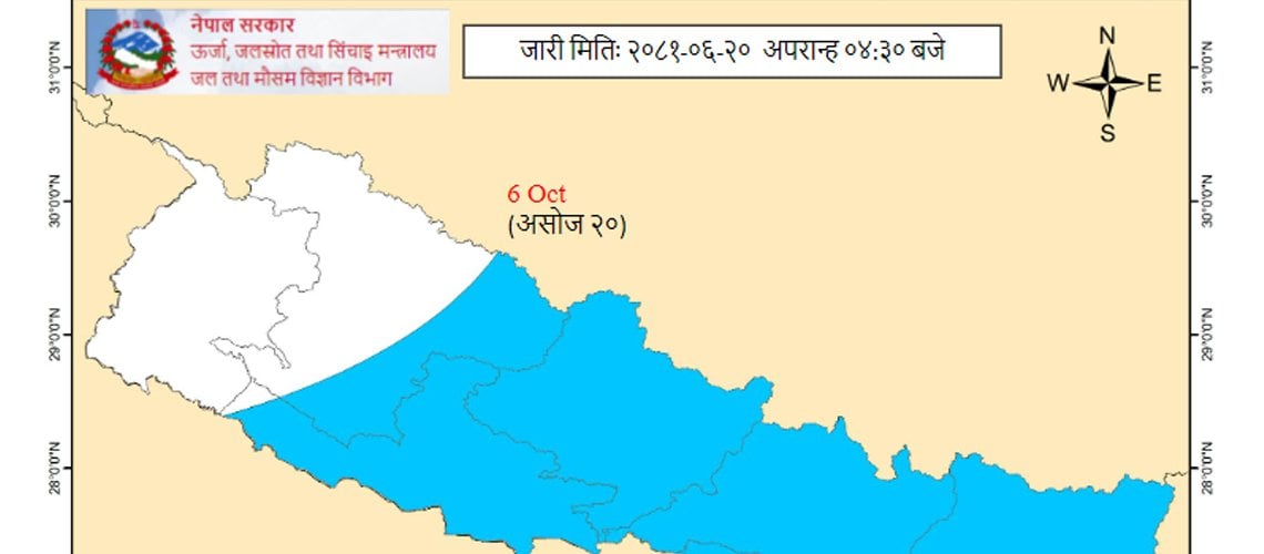 कमजोर हुँदै मनसुनी वायु, सुदूरपश्चिम र कर्णाली प्रदेशबाट बाहिरियो