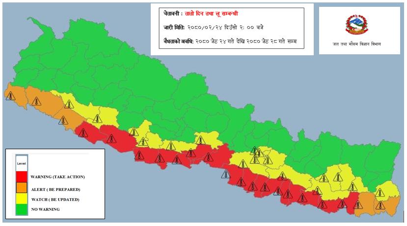 पाँच दिनसम्म तातो हावा तथा लूको सम्भावना, सचेत रहन महाशाखाको अनुरोध