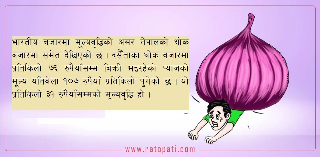 भारतमा ५७ प्रतिशतसम्म बढ्यो प्याजको मूल्य, नेपालमा पनि मूल्यवृद्धि