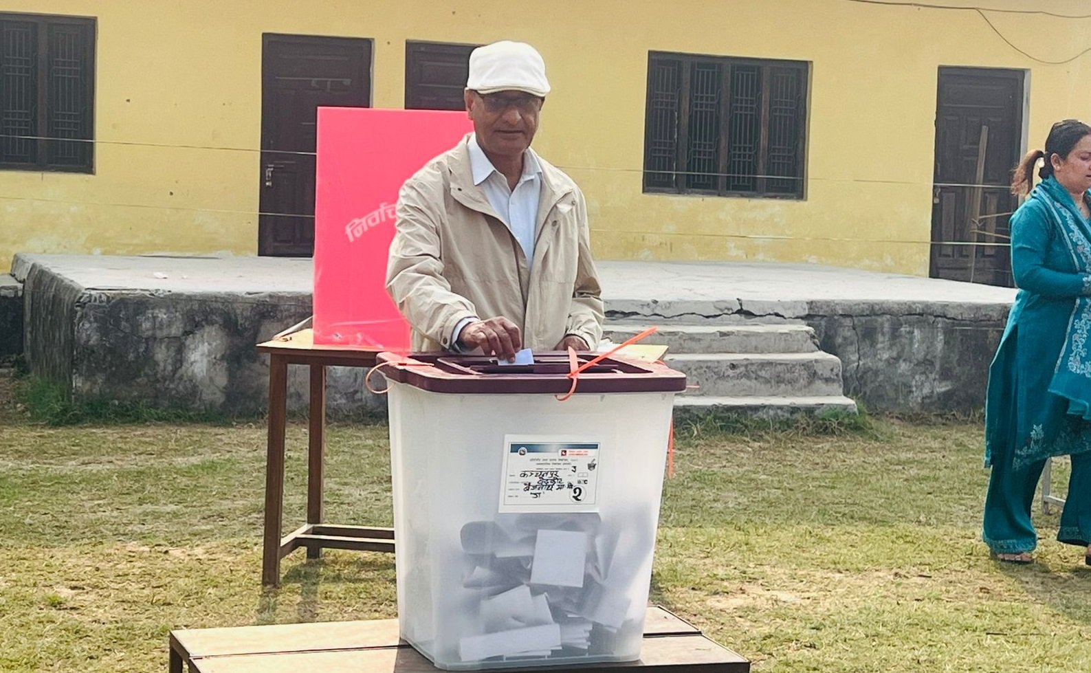 Former Home Minister Ramesh Lekhak Casts Vote in Kanchanpur