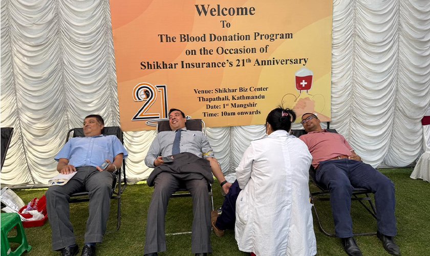  शिखर इन्स्योरेन्सको २१औँ वार्षिकोत्सवमा देशव्यापी रक्तदान कार्यक्रम सम्पन्न