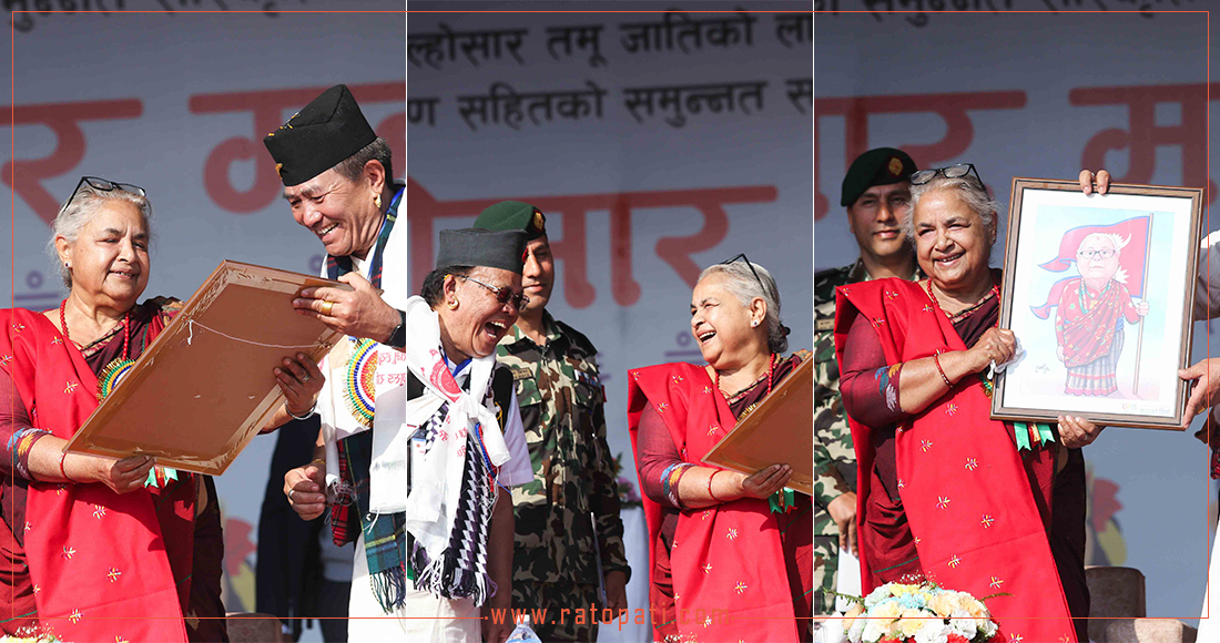   गुरुङ पहिरनमा आफ्नै स्केच देख्दा दङ्ग प्रधानमन्त्री, तस्बिरहरू