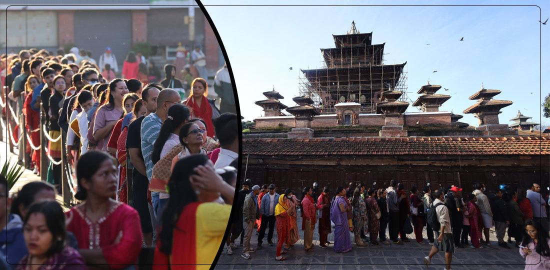   महानवमीका दिनमात्र खुल्ने तलेजु भवानी मन्दिरमा लामबद्ध भक्तजन, तस्बिरहरू