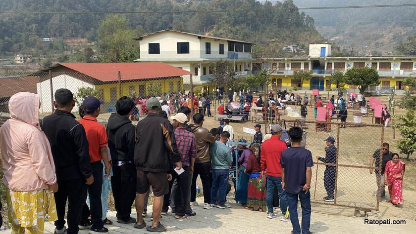 Voting Underway Peacefully at Mahendra Secondary School Polling Station in Tanahun