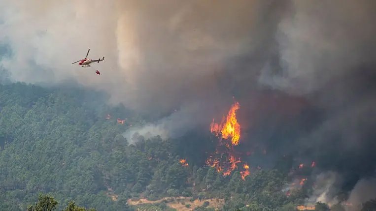 Spain Deploys Dozens of Helicopters and Aircraft to Combat Raging Wildfires